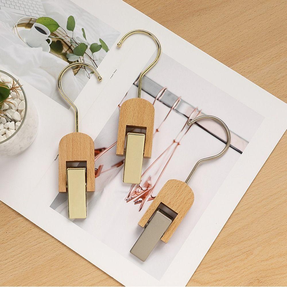 Hanging Clothes Clip Gold/Silver Hat Hangers Creative Solid Wood Single Clip Store