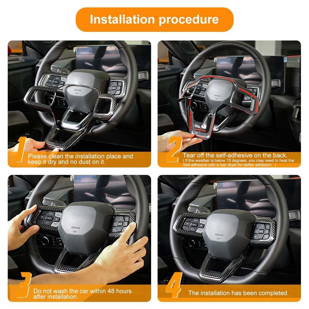 Carbon Fiber Interior Steering Wheel Trim Cover Replacement For Ford Mustang 24+