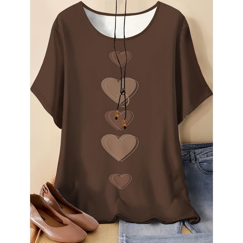 Vintage Sommer Damen T-Shirt Herzförmiger Aufdruck Locker Lässig Große Größen Kurzarm Rundhals T-Shirts 2026 Y2k Damenbekleidung