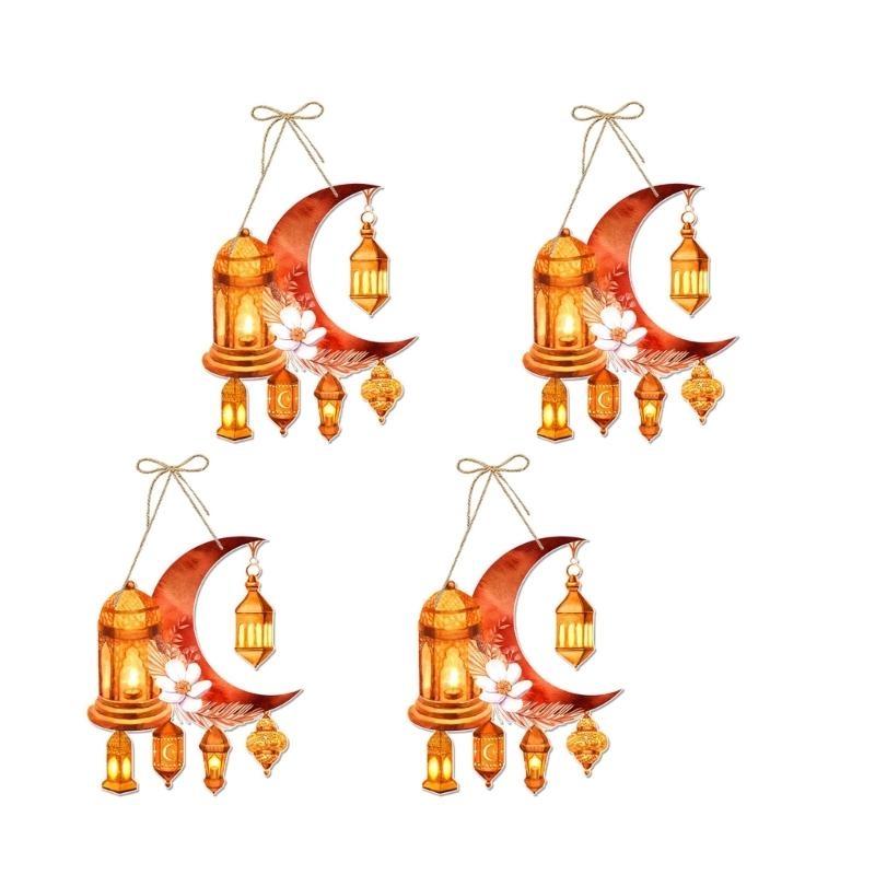 652F 4Pieces Eid Festival Hanging Door Sign Festival Decorative Door Sign Decoration Paper Sign Hanging Ornament