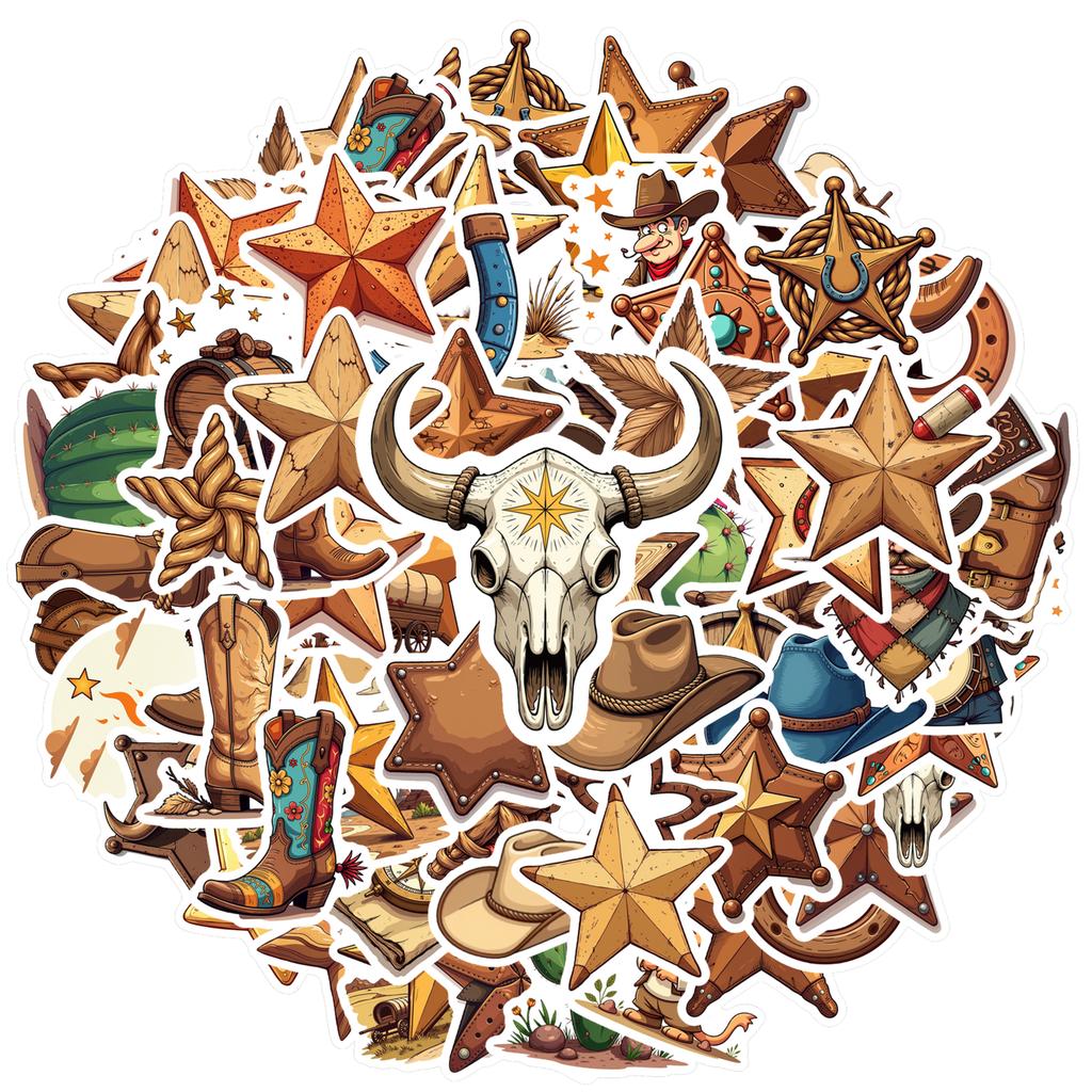 35pcs-150pcs Western Western Decals Vintage Star Star Sticker Pack Cowboy Stickers For Phone Laptop