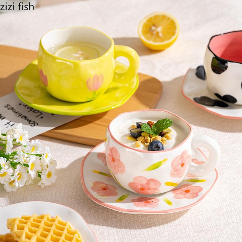 Cute Irregular Ceramic Coffee Cup Hand-painted Creative Breakfast Cup Oat Cup Milk Cups Tea Cups Household 300ml Water Cups