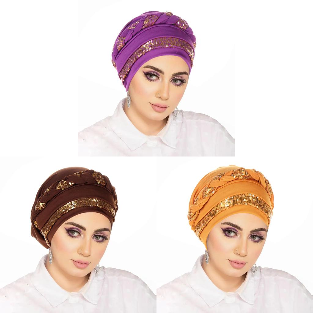 Casual Polyester Knit Headscarf Hat With Embroidered Braid For Autumn Wear