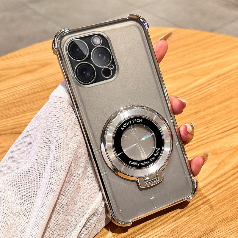 Applicable To IPhone16 Mobile Phone Case Transparent Magnetic Bracket 13 Apple 15/14 Promax Airbag Anti-fall Cover