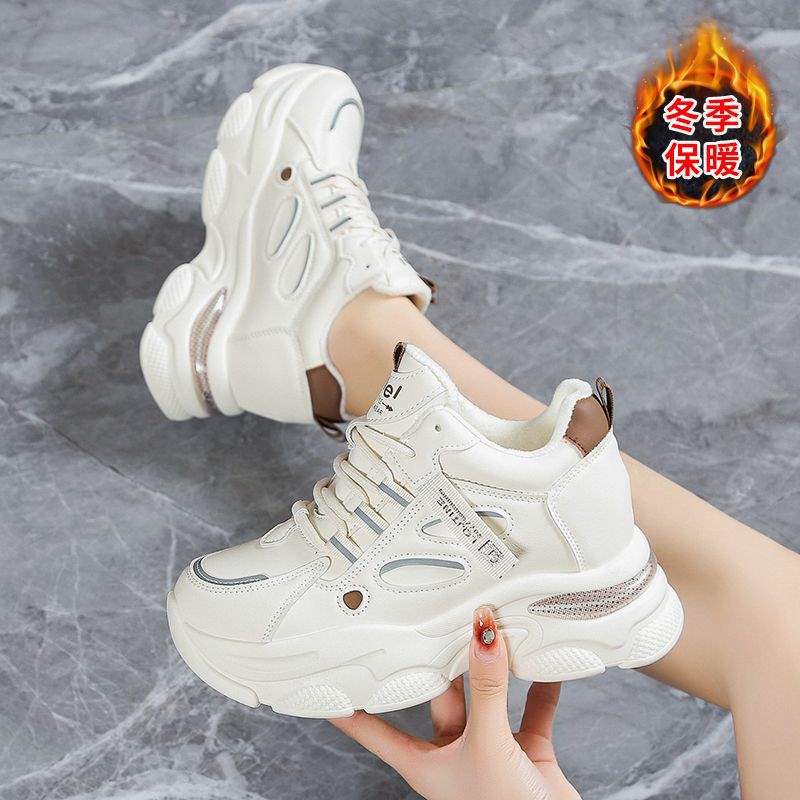 Inner Height-increasing Dad Shoes Women's 2025 Autumn and Winter New Height-increasing and Thin Single Shoes Sports Thick-soled Casual White Shoes