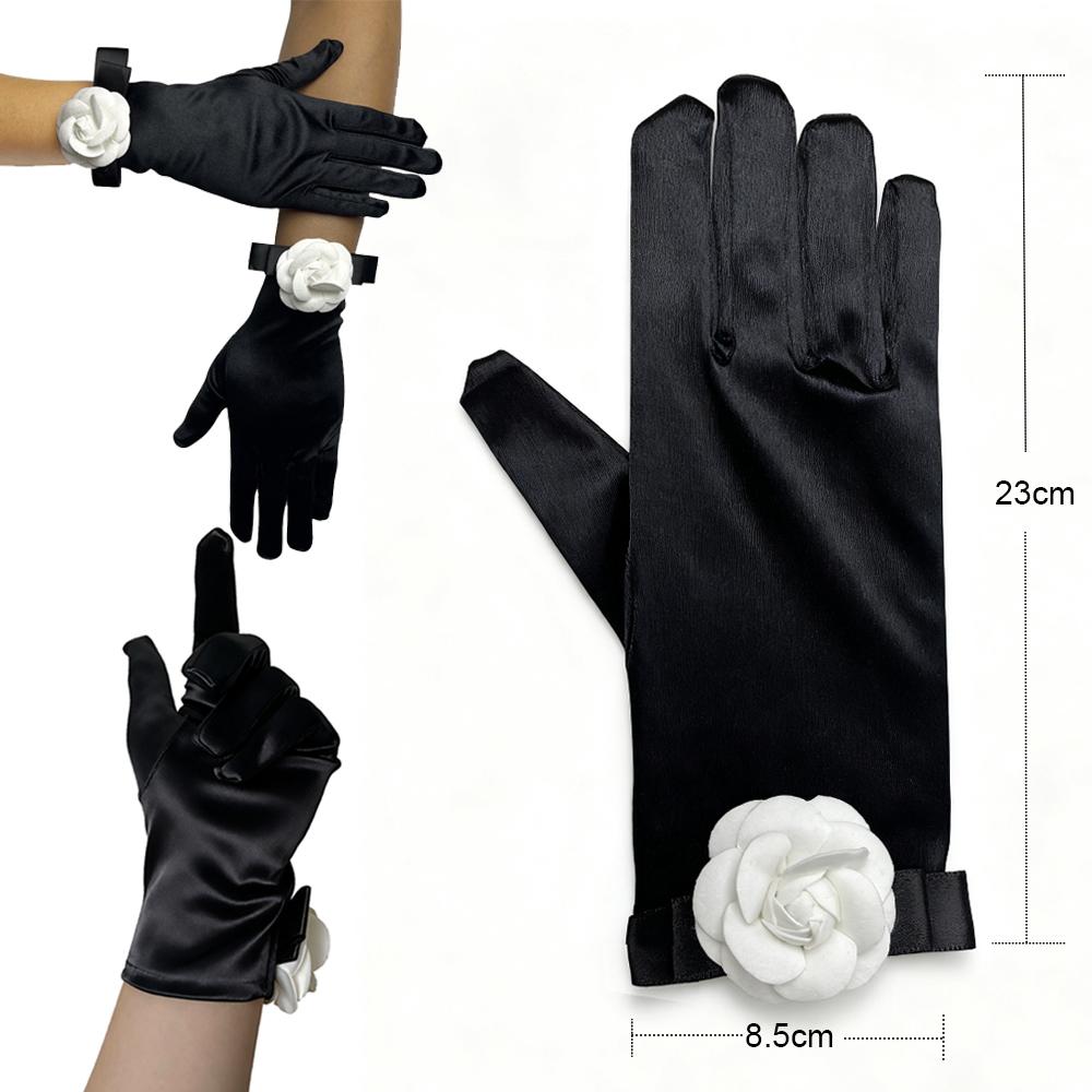 Short Gloves Women Satin Gloves Wrist Length,Flower Design, for Opera Banquet 1920s Party Wedding Halloween Costume Tea Party