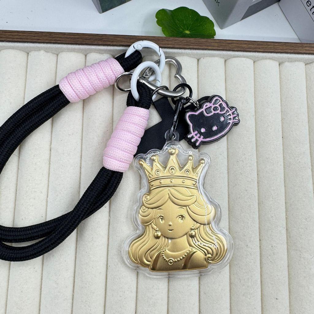 999 Pure Gold Princess Phone Charm - Cute Anime Keyring & Pendant
