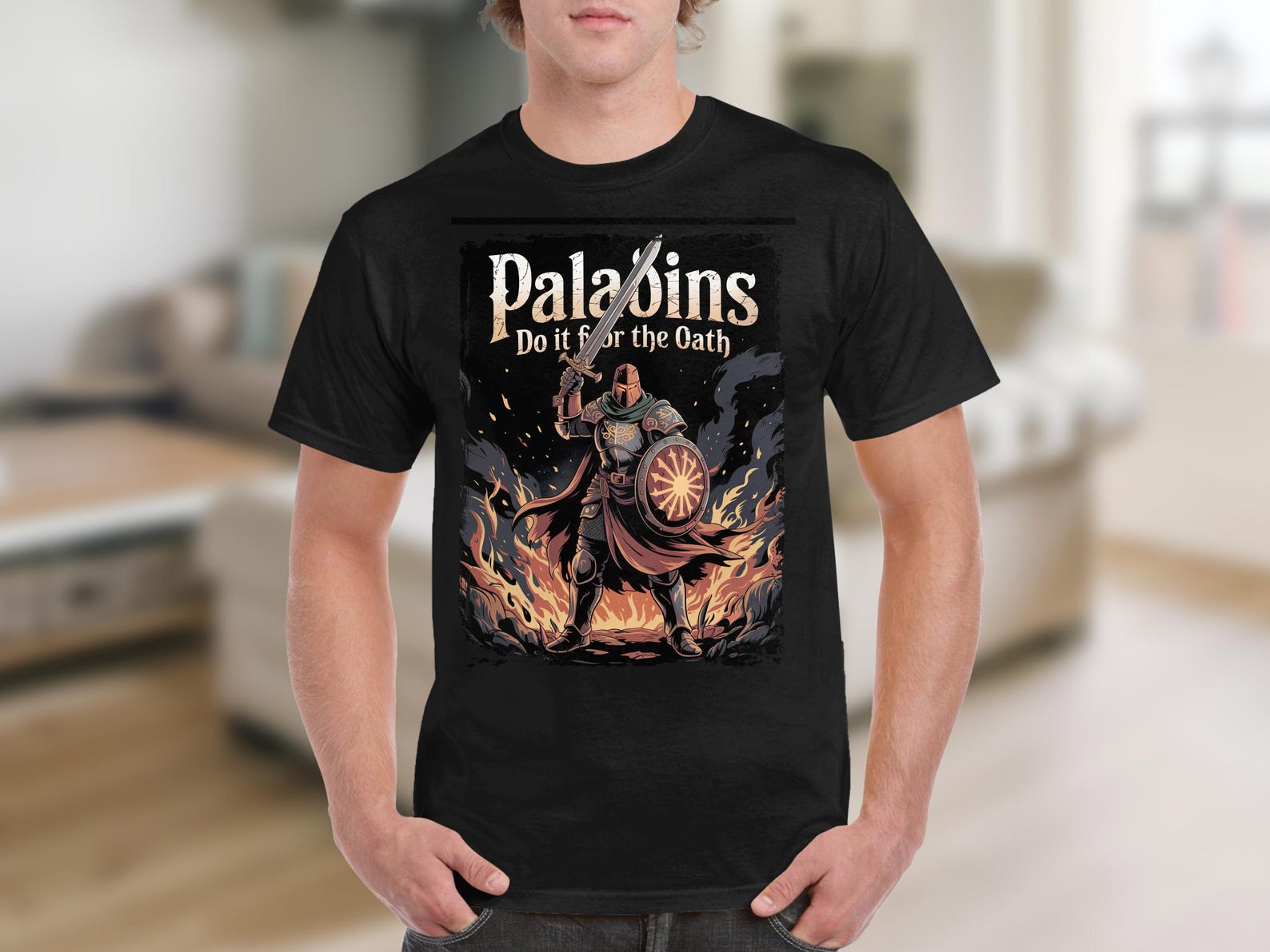 Paladin T-Shirt, Do It For The Oath Tee, Fantasy Warrior Shirt, Knight with Sword Top, RPG Gamer Apparel, Epic Battle Graphic Tee 3XL