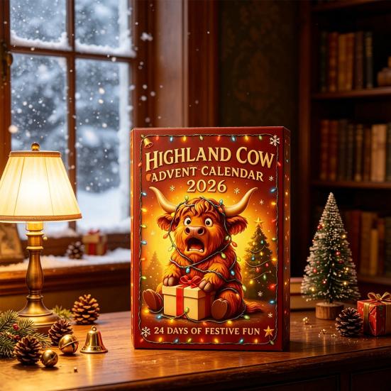 Advent Calendar for Boys Girls 3D Highland Cow Calendar, 24-Day PVC Figure Countdown Ornament Set, Christmas Decoration Home Unique Tree Hanging