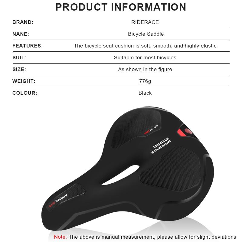 Big Butt Bicycle Saddle With Tail Light Hollow Breathable Comfortable Shock Absorbing MTB Cushion Bike Front Seat Thicken Widen