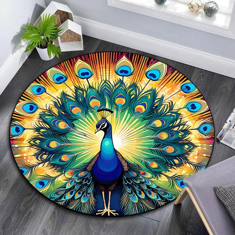 

1pc Soft, Absorbent & Non Slip Peacock with open tail Round Rug Soft Circle Rug for Living Room & Bedroom Decor, Chair Mats, and Unforgettab 80cm by 80cm