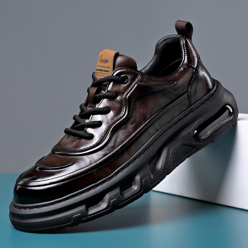 Autumn and winter cowhide men's casual leather shoes genuine leather new thick-soled air cushion bottom sports breathable soft-soled men's board shoes