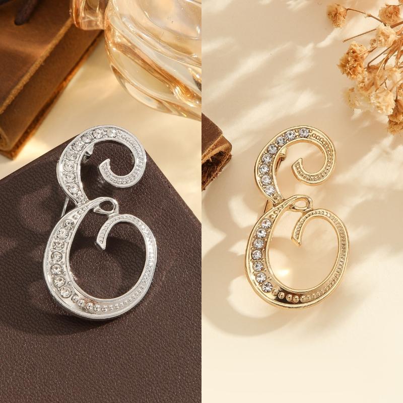 2Pcs  Full  Encrusted Gold And Silver Alphabet Letter Brooches Pins Minimalist Clothing Jewelry Accessory
