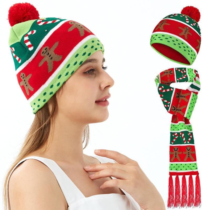 Svítící Santa čepice a šála sada Stylová vánoční pokrývka hlavy Slavnostní vánoční doplňky pro děti a dospělé