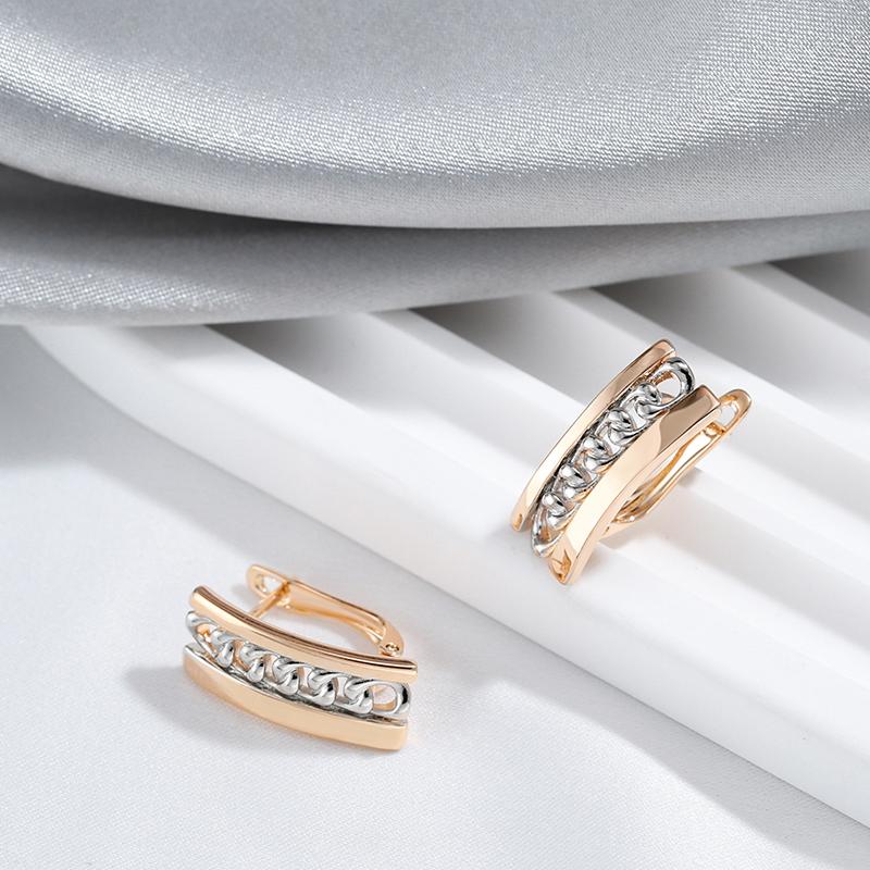 Square Curb Chain Earrings For Women Rose Gold Color Mix Wide English Earrings Modern Party Daily Jewelry