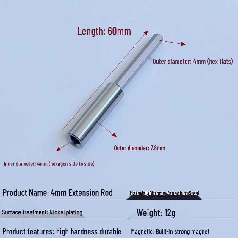 Konwerter bitów Magnetyczny pręt: Adapter 6 na 4, Przedłużacz 4mm/6.35mm na 1/4