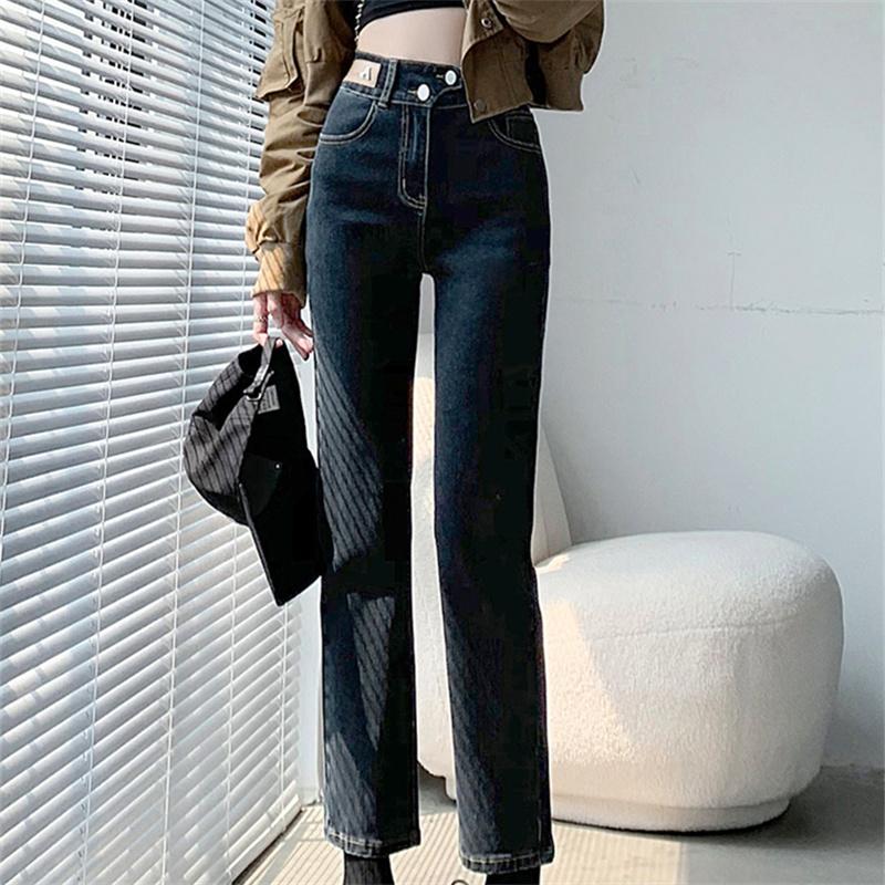 Autumn Winter High Waist Popular Ladies Trousers Simple Daily Thicken Warm Streetwear Stretch Straight pants Vintage Jeans Women
