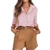 Women's Spring Autumn Striped Buttons Shirt Long Sleeve Casual Office Work Blouse Pocket Fashion Elegant Loose Simple Tops Vintage Clothing