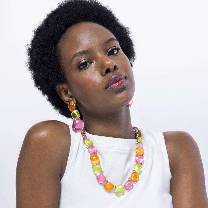 Collier Luxenter En Cristal Multicolore Et Finition On or Jaune 18 Carats - Tosab