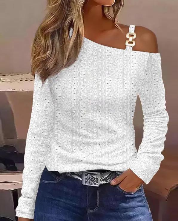 2026 Autumn Metal Buckle One-Shoulder Blouse for Women