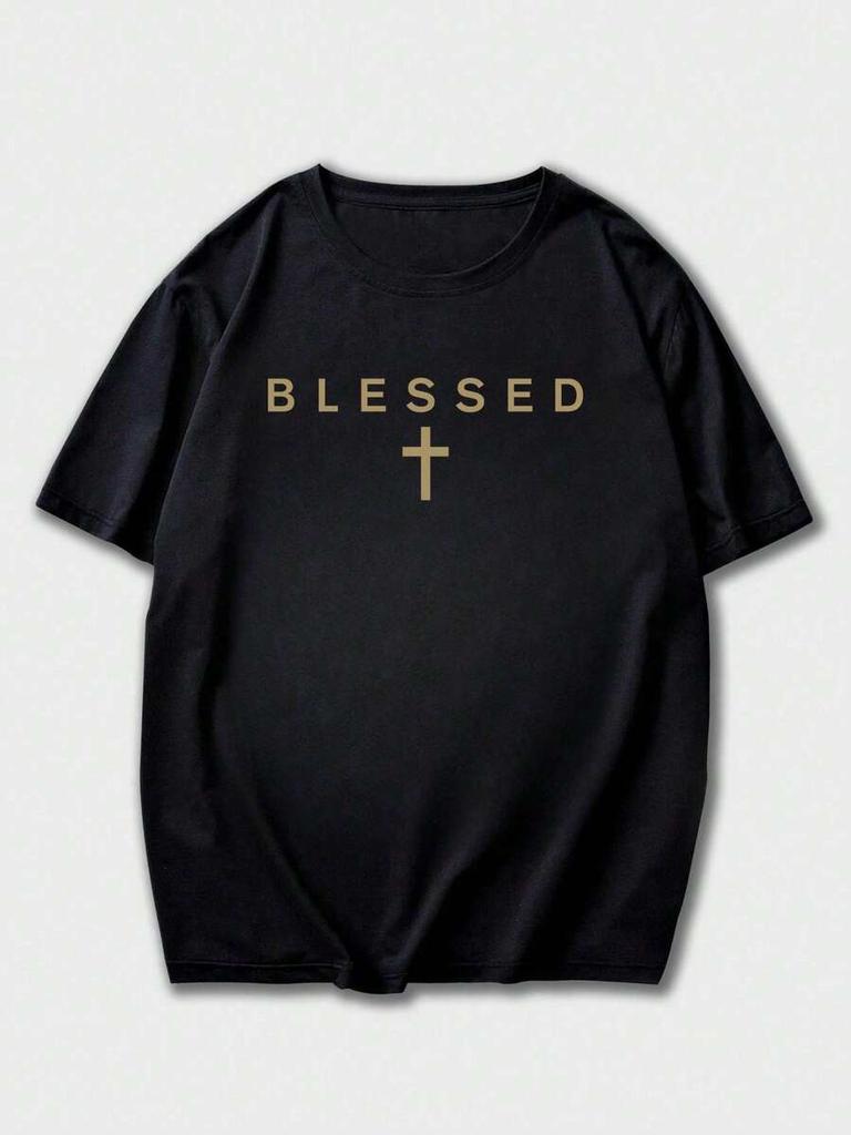 Unisex Lässiges Vielseitiges Einfaches Brustgrafik Englisches Slogan-Print Kurzarm-T-Shirt