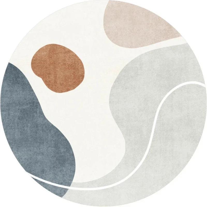 Modern Abstract Geometric Pattern Print Round Carpet Ins Style Rug for Living Room Sofa Coffee Table Decor Non-slip Floor Mat