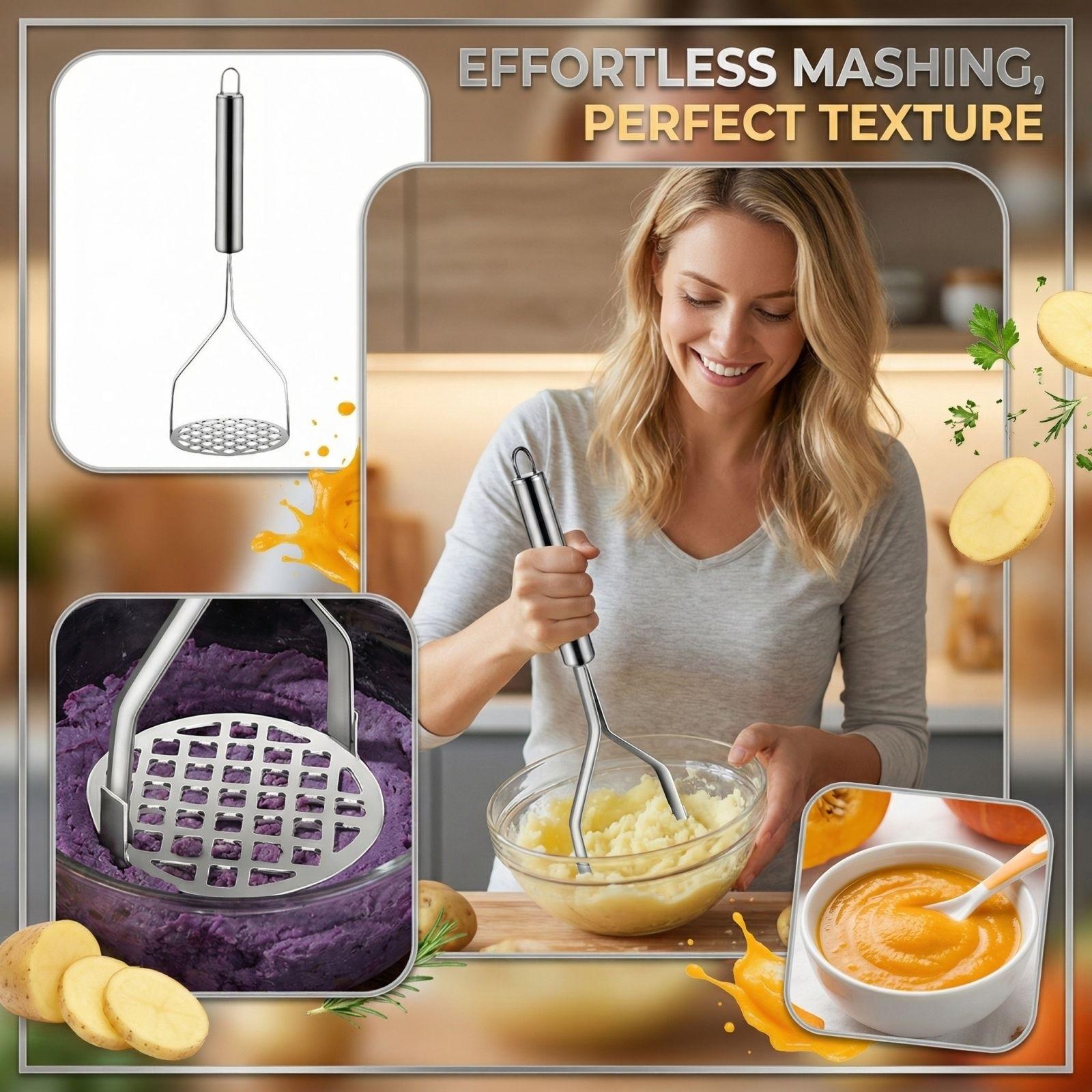 

Stainless Steel Compactor, Household Potato Compactor, Manual Mashed Potato Compactor, Multifunctional Kitchen Tool One Size