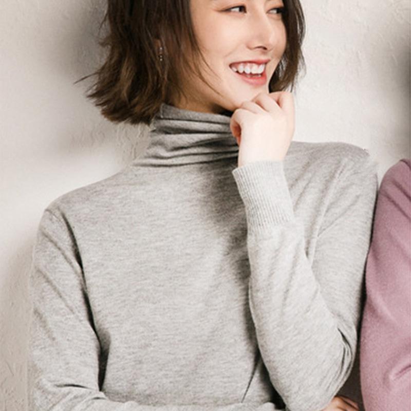 Turtleneck Knit Sweater Women's Fall and Winter Versatile Solid Color Pullover Lady Slim Base Simple Tops