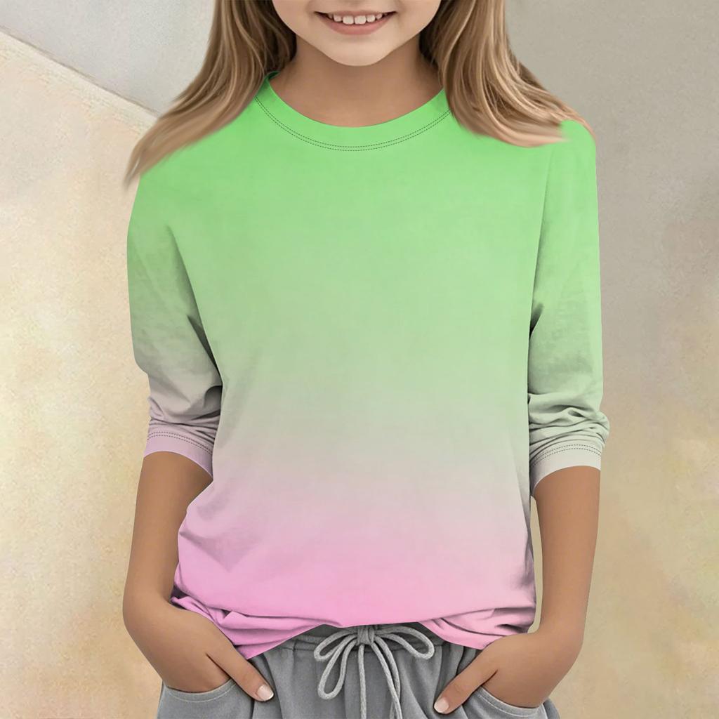 Children's Printed Round Neck Seven Quarter Sleeve Casual T-shirt