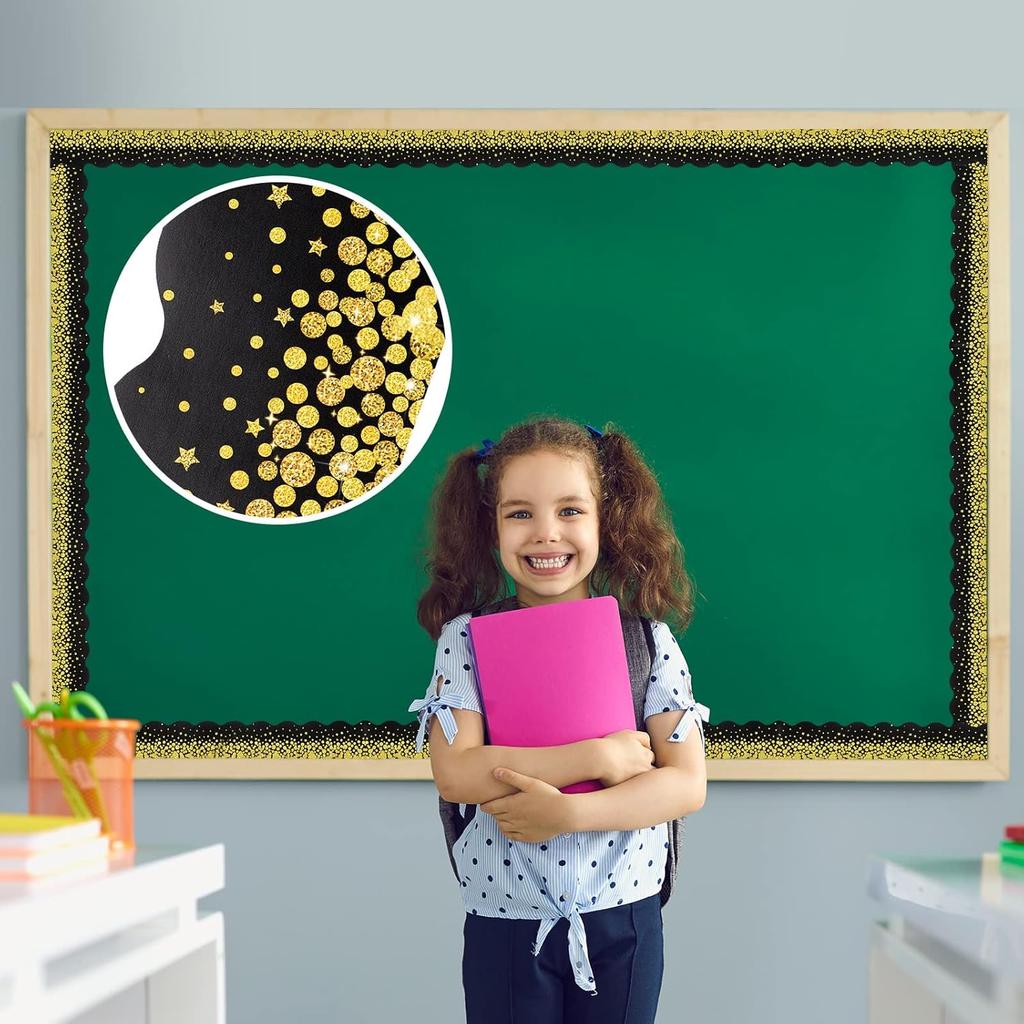 Tinlade 80 Feet Gold Confetti Bulletin Board Borders Bulletin Board Classroom Decorations Back to School Glitter Adhesive Desk Locker Wall Poster