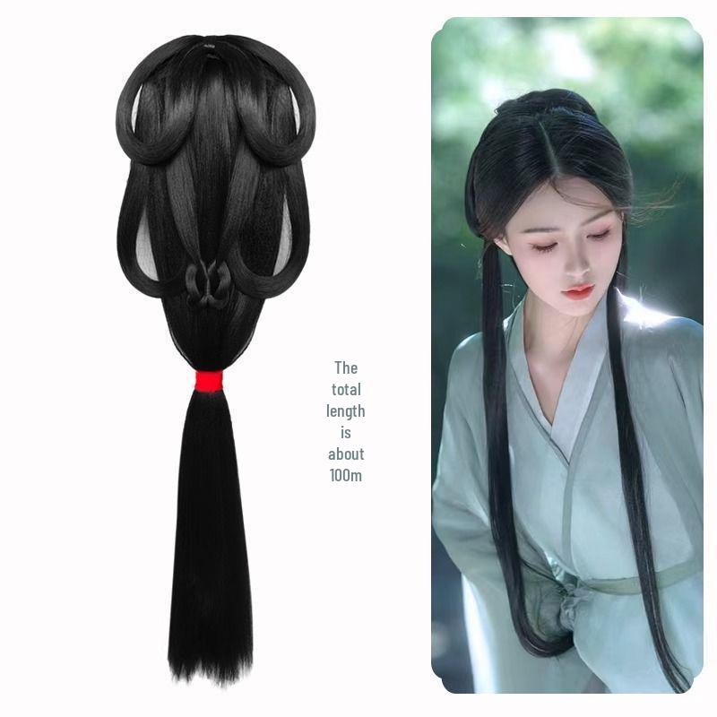 Parrucca Hanfu con Chignon Integrato - Set di Accessori per Capelli Stile Wei Jin: Chignon imbottito per capelli quotidiano e copricapo per costume antico