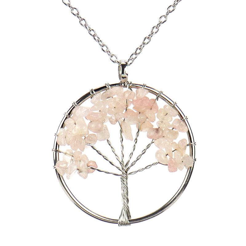 Hand-Wound Natural Gravel Crystal Tree Of Life, Natural Stone Fortune Tree Colorful Necklace N84