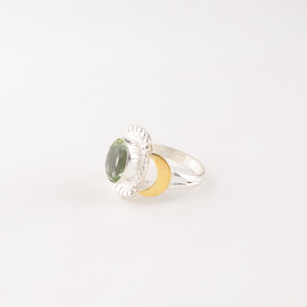 Green Amethyst Gemstone 925 Sterling Silver Ring Handmade Jewelry Gift For Her RR-61-8