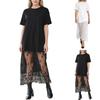 Abito da Donna in Pizzo Manica Corta Girocollo Patchwork T-shirt Abito Lungo Estivo Casual Leggero Abito Stratificato