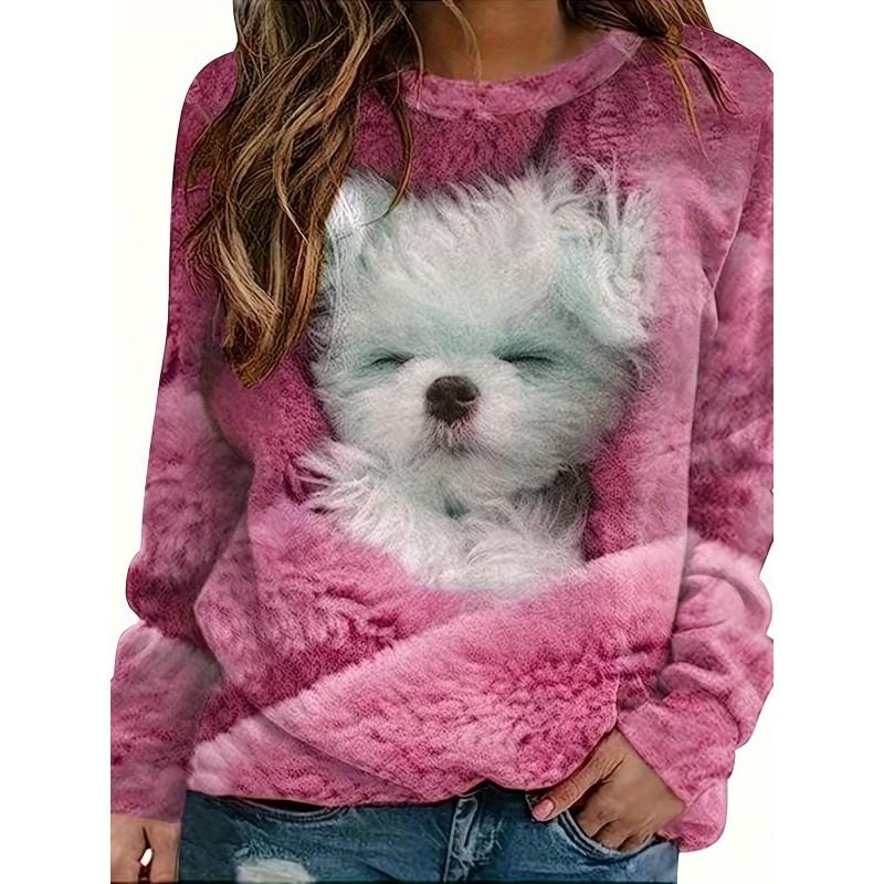 Womens Round Neck Pullover Sweatshirt With 3D Christmas Tree Print Casual Comfort Fit 2025