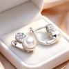 FENASY Natural Freshwater Pearl Earrings Silver Color Fashion Cubic Zirconia Clip Earrings for Women Birthday Gifts