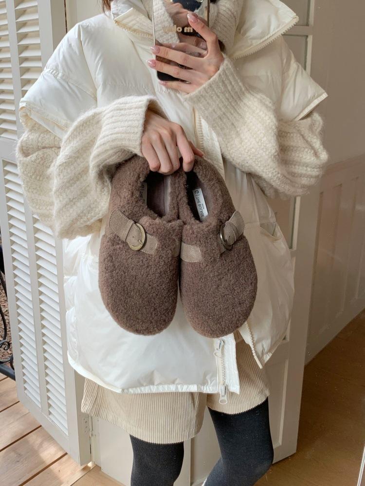 Small Person 3cm Inner Height Increase Lamb Wool Birkenstocks Women's All-inclusive Autumn and Winter Thick-soled Plush Beanie Loafers