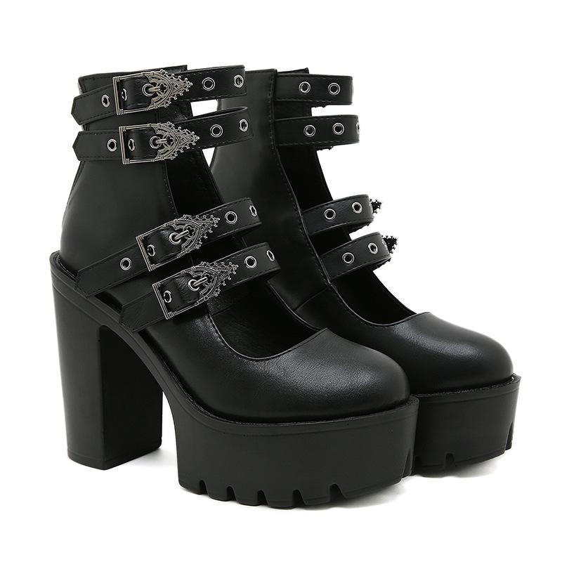 Special-shaped Punk Rivet Buckle Super Thick Heel Waterproof Table Personalized Fashion Women's Shoes Sexy High Heels