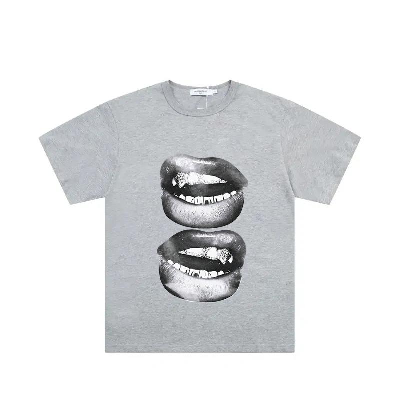 Retro Simple Sexy Lips Print Summer Cotton T-Shirt Fashion Men Clothing Fashion Tops Tees Men Casual Solid Color Streetwear Tops