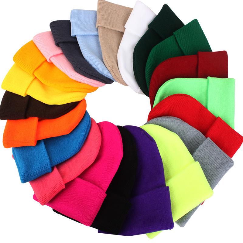 Unisex Fluorescent Acrylic Beanie – European and American Candy Color Knit Hat for Autumn and Winter
