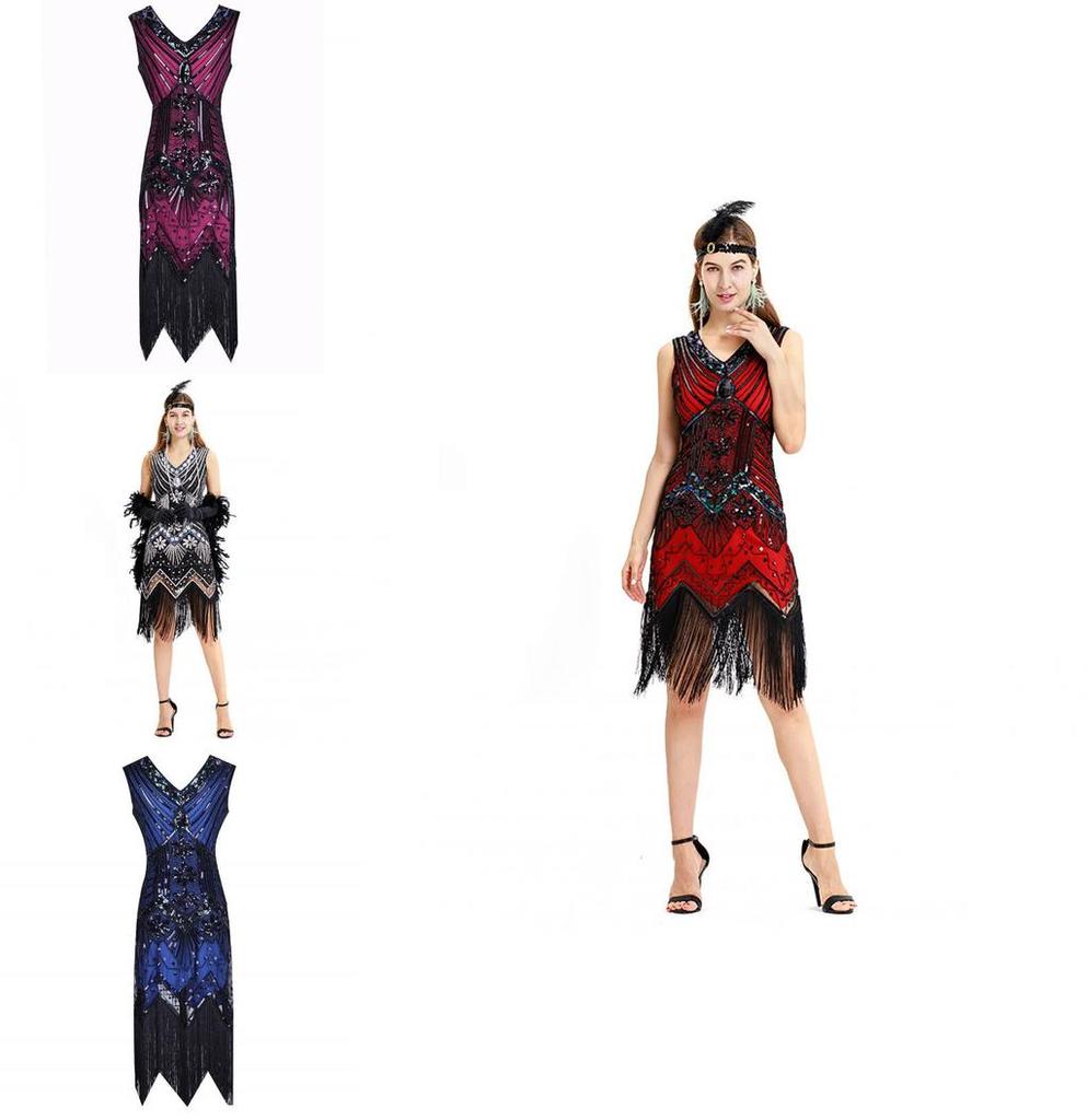 Eleganti Abiti da Festa da Donna Gatsby Flapper con Frange di Perline Vintage e Paillettes Senza Maniche Per uno Stile Senza Tempo