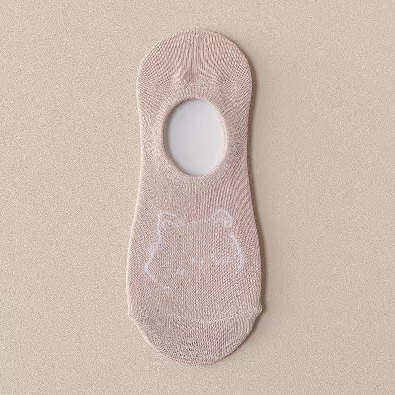 Female Summer Thin Cute Cartoon Bear Solid Color Invisible Do Not Fall with The Boat Socks