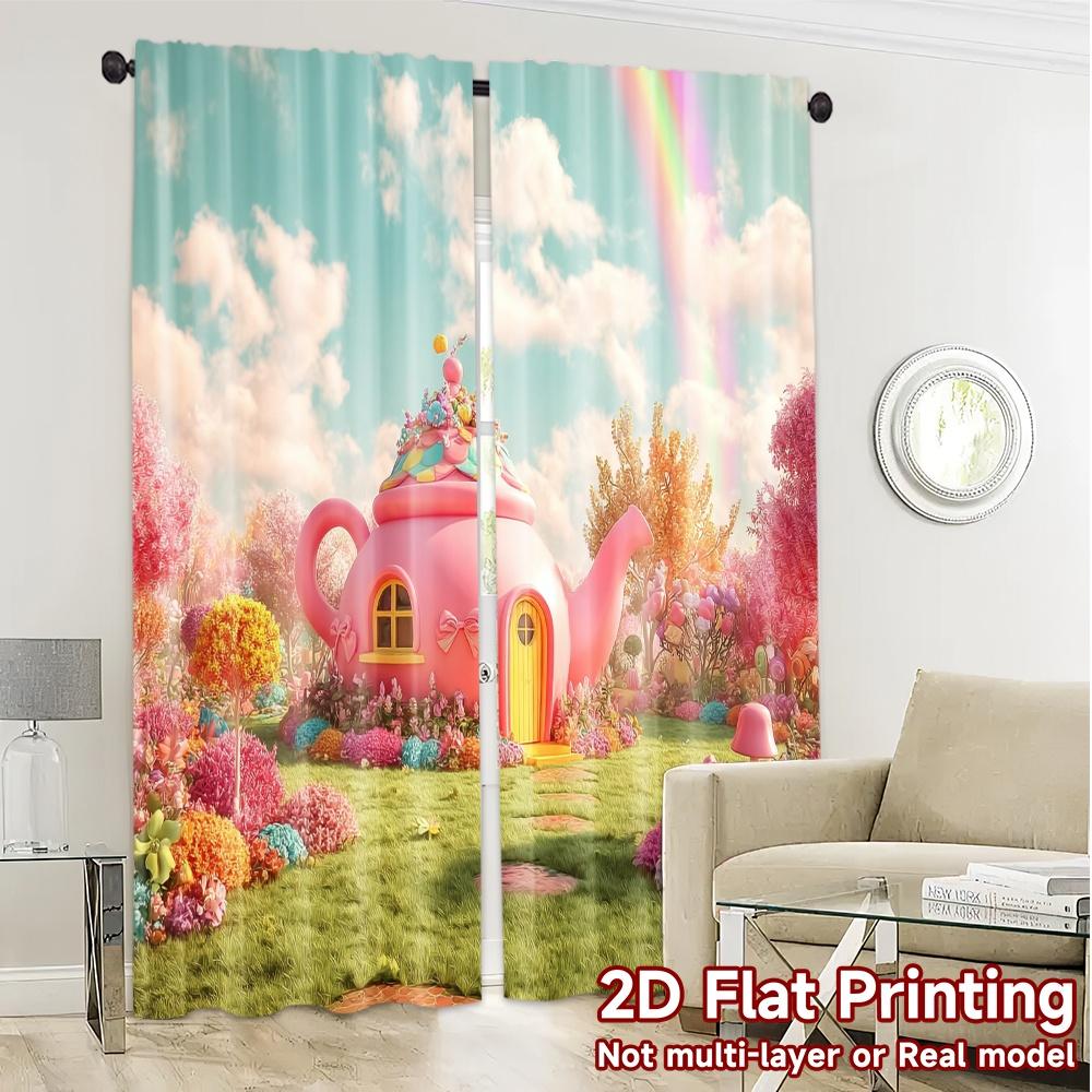 2pcs   2D FLAT PRINTING Curtains (Without Rod) Candyland Cottage Modern Modern Curtain Prints Light Filtering Curtains All