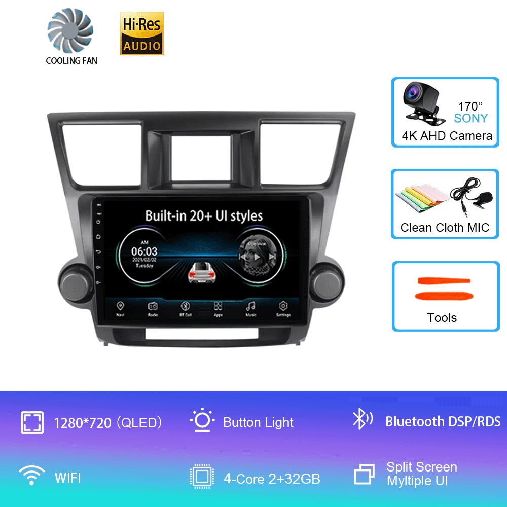 Android 14 Car Radio For Toyota Highlander 2 XU40 2007 - 2013 Multimedia Video Player Navigation GPS Carplay Android Auto 5G WIF