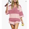 Schwarz-Weiß Colorblock Halbreißverschluss 3/4 Ärmel Oberteil & Shorts 2-teiliges Set