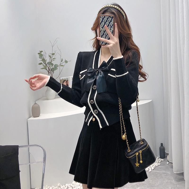 Red sweater women's spring and autumn fashion new chic coat women's Hong Kong flavor trendy bow knitted sweater women