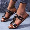 Summer Open Toe Outdoor Beach Comfortable Roman Shoes Fashionable Casual  Metal Decoration Flat Women's Sandals Zapatos De Mujer