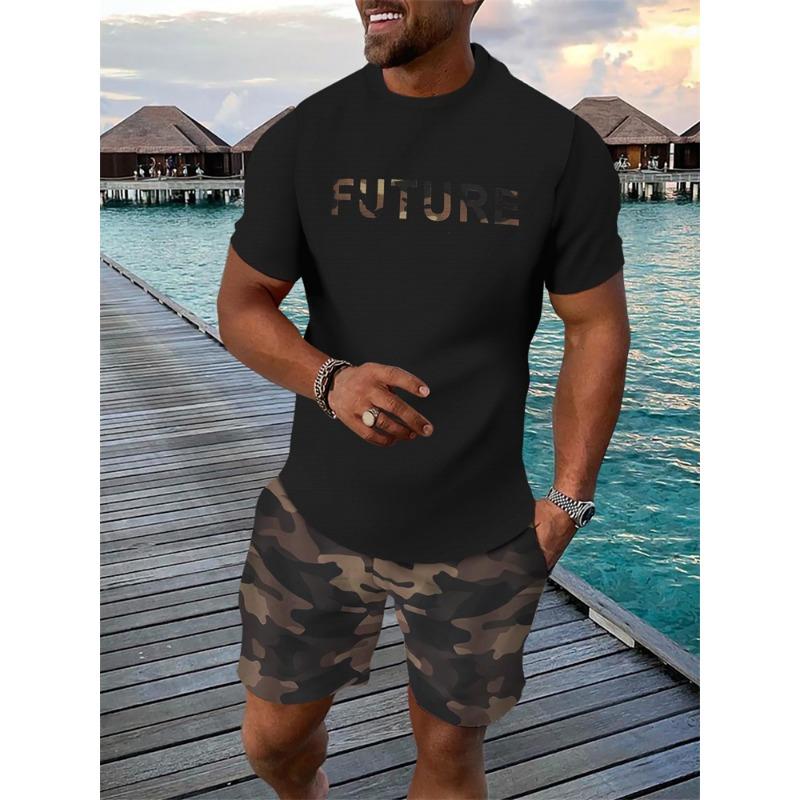 Retro Men's T-shirt And Shorts Set 3D Ethnic Pattern Casual Round Neck Short Sleeve Drawstring Shorts Beach Sports Set