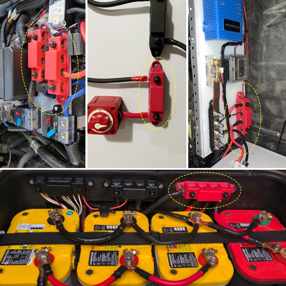 DC 12V-48V 250A RV Yacht Båt Samlingsskena Terminal Batteri Strömfördelningsblock Med Lock M8 Skruv 4 för Bil Husbil Lastbil