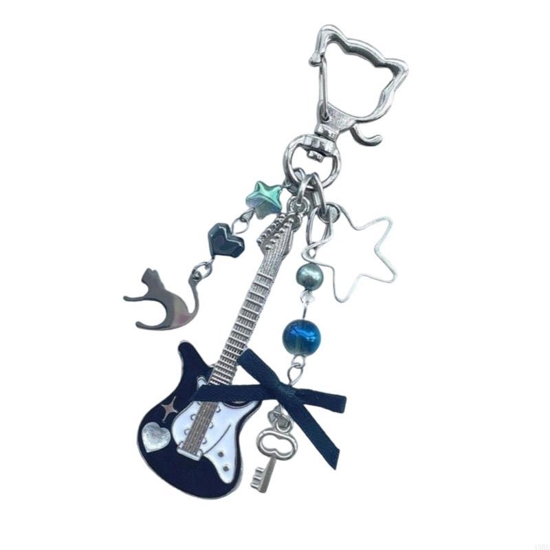 Y2K Gitarre Katze Schlüsselanhänger Für Männer Frauen Pentagramm Schleife Anhänger Mode Rock Punk Taschenzubehör Geschenk